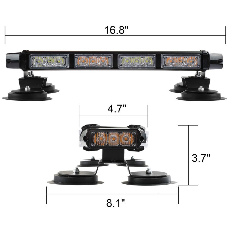ASPL 16.8 Inch LED Strobe Flashing Light Bar, 26 Flashing Modes High Intensity Emergency Hazard Warning Beacon Lights with Magnetic Base for Car Trucks Trailer Roof Safety (Amber White Amber White) - Image 3